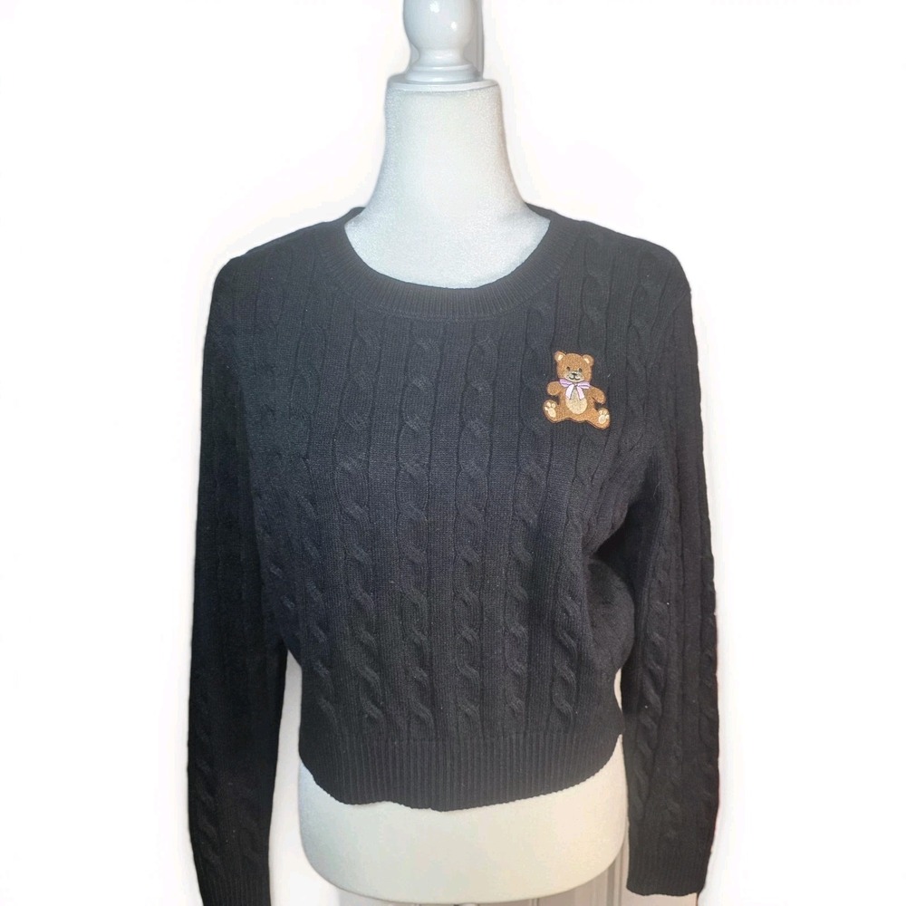 Vine & Valley Womens Sweater Large Black Long Sleeve NWT with Teddy Bear‎